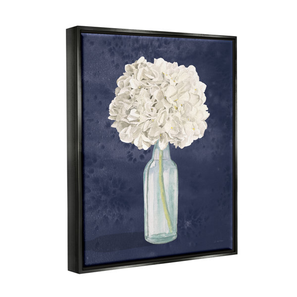 Red Barrel Studio® White Floral Bouquet In Bottle Blue Painting by